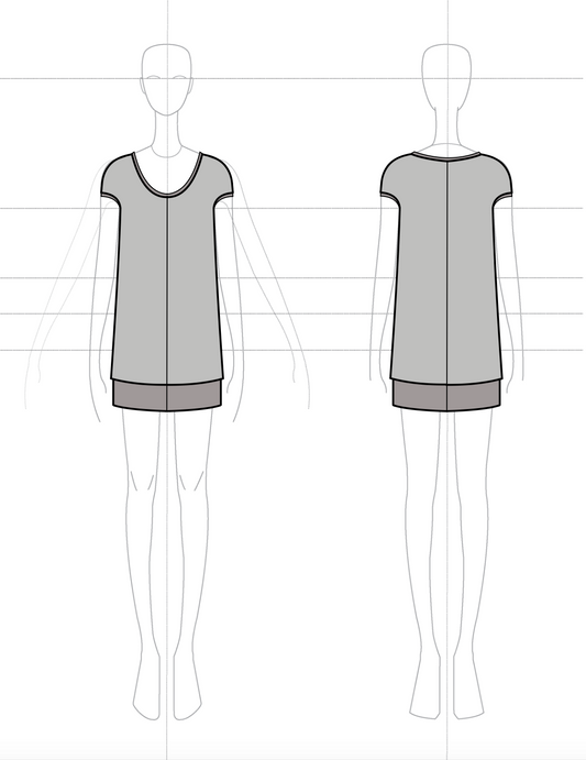 Two Tone Dress in Wool Satin