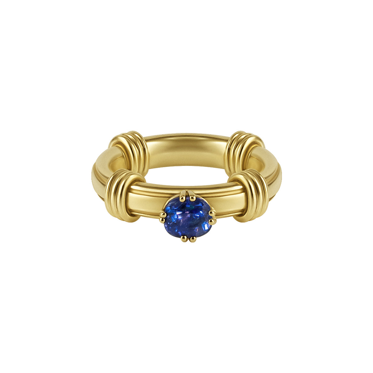 Blue Cushion Sapphire Noeud Ring