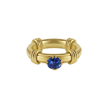 Blue Cushion Sapphire Noeud Ring