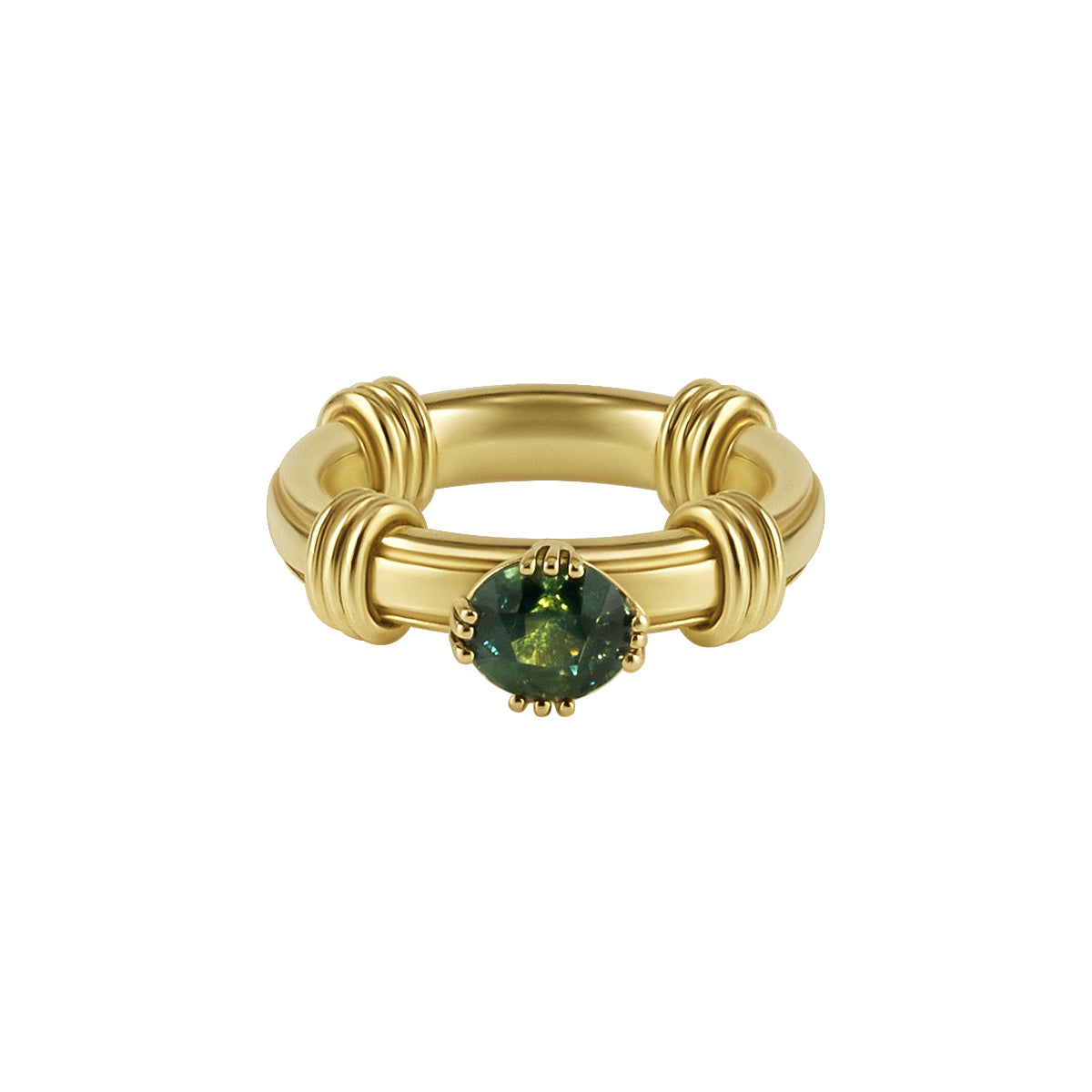 Green Oval Sapphire Noeud Ring