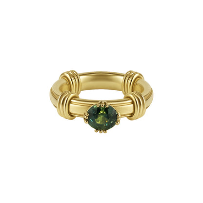 Green Oval Sapphire Noeud Ring