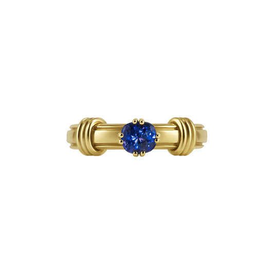Blue Cushion Sapphire Noeud Ring